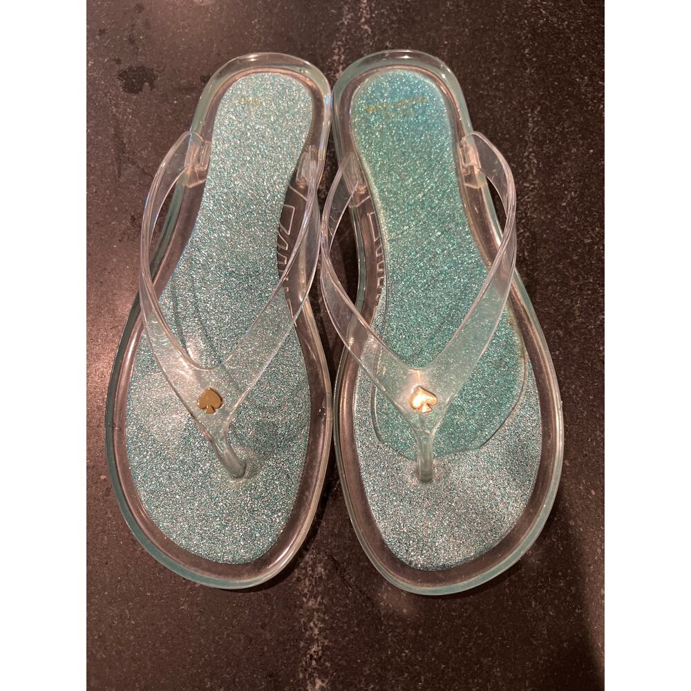 Kate Spade Women’s Glitter Jill Sparkle Slip On Flip Flop Sandal Sz 8 Clear Blue